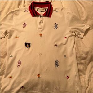 White Polo Shirt with Embroidered Designs